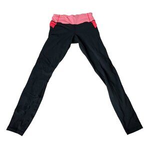 Lululemon leggings black pink striped wide waistband size 6 yoga pants